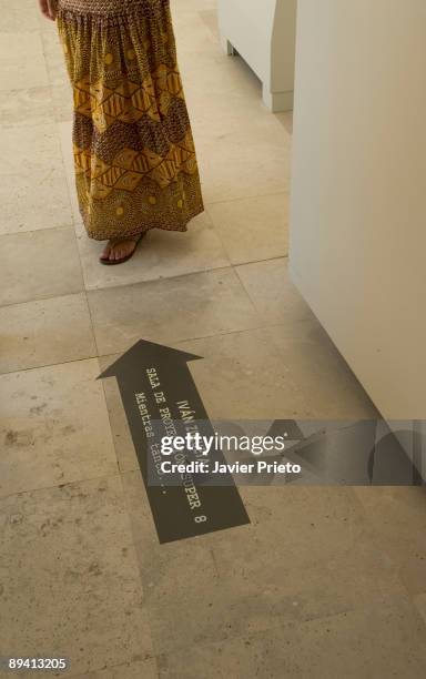 Valladolid. Castilla y Leon Art Contemporaniam Museum Arrow on the floor to point the exposition of Ivan Zulueta