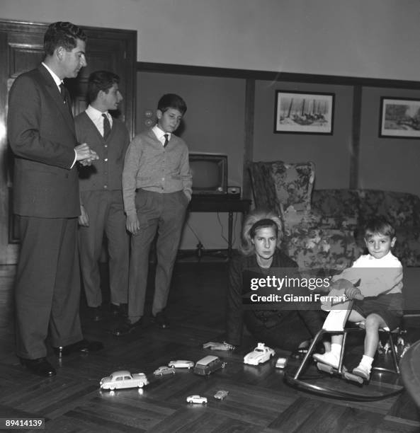 Liria Palace, Madrid. . Portrait of Duchess of Alba with her husband Luis Martinez de Irujo y Artacoz and their children Carlos, Alfonso and Fernando.