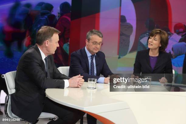 Thomas Oppermann , Gabor Steingart und Maybrit Illner in der ZDF-Talkshow maybrit illner am in Berlin Thema der Sendung: Auf verlorenem Posten -...