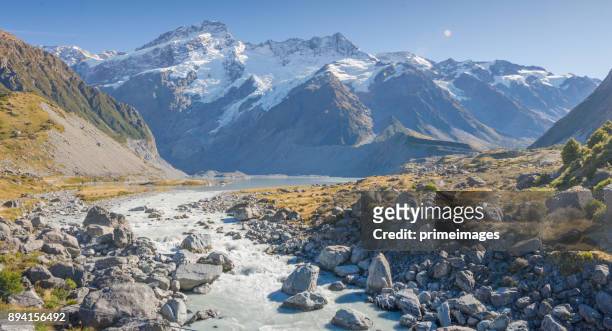 new zealand scenic mountain landscape at mount cook  at summer - mount cook stock pictures, royalty-free photos & images
