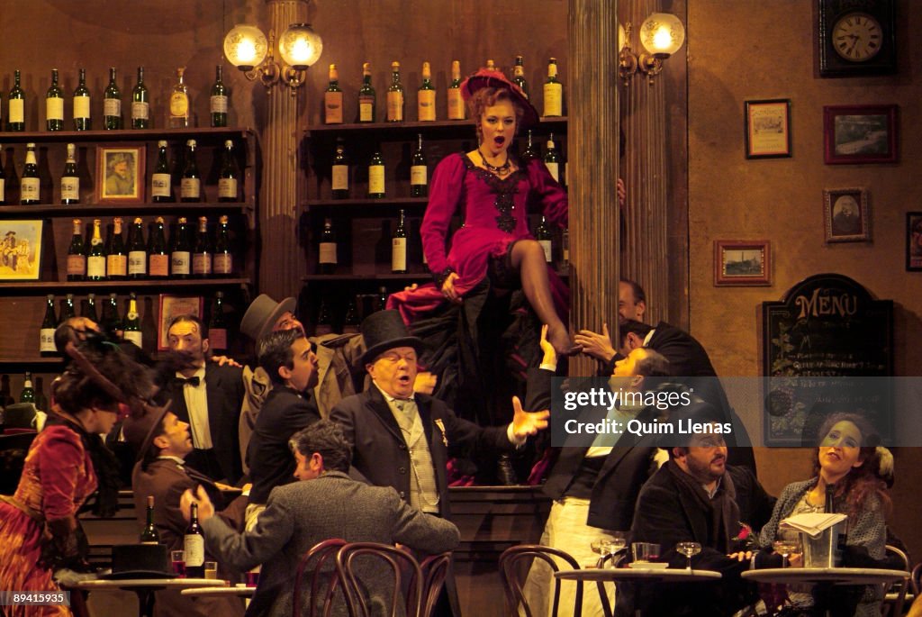 14 March, 2006. Madrid (Spain) Dress rehearsal in the Royal Theater of the opera 'The Boheme' of Giacomo Puccini, with scene direction by Giancarlo del Monaco, and with Norah Amsellem (Mimi), Roberto Aronica (Rodolfo), Mayan Dashuk (Musetta) and Manuel La