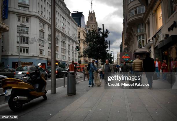 Madrid. Gran Via street. Street sales.