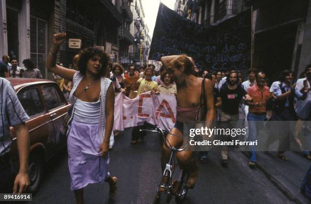 Barcelona, Catalonia, Spain. Demonstration of transvestites.