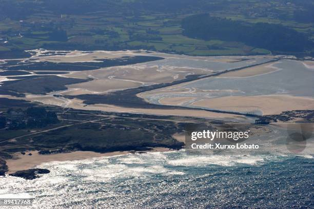 Galicia. Aerial view of gap, beach and marshes in Baldaio.