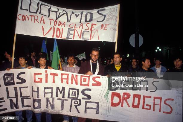 October 25, 1991. Madrid, Spain. Demonstration of gypsies against drugs.