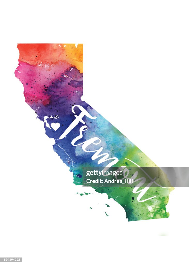Fremont, California, USA Raster Watercolor Map Illustration