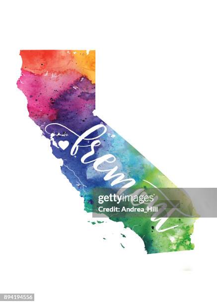 fremont, california, usa raster watercolor map illustration - fremont california stock illustrations