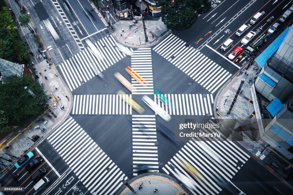 Look at the crosswalk of the scrambled intersection from above