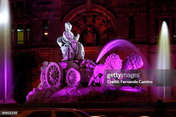 Madrid . Lighting of the Madrid's streets and monuments on the occasion of the Prince Felipe and Letizia Orti's wedding. Cibeles Square.