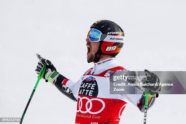 Marcel Hirscher of Austria takes 1st place during the Audi FIS Alpine Ski World Cup Men's Giant Slalom on December 17, 2017 in Alta Badia, Italy.