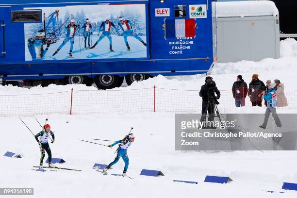 Justine Braisaz of France in action during the IBU Biathlon World Cup Men's and Women's Mass Start on December 17, 2017 in Le Grand Bornand, France.
