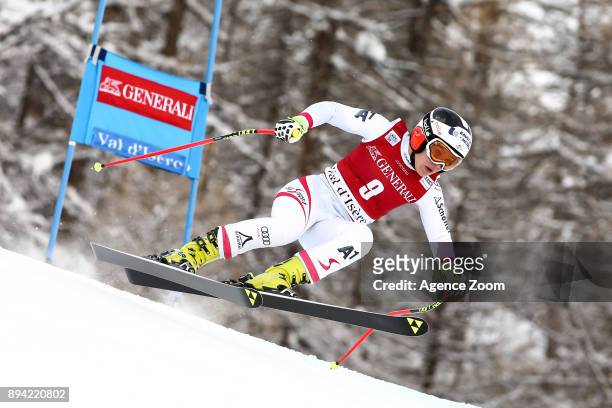 Nicole Schmidhofer of Austria in action during the Audi FIS Alpine Ski World Cup Women's Super G on December 17, 2017 in Val-d'Isere, France.