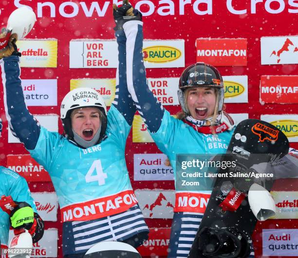 Nelly Moenne Loccoz and Chloe Trespeuch of France take 1st place during the FIS Freestyle Ski World Cup, Men's and Women's Ski Snowboardcross on...