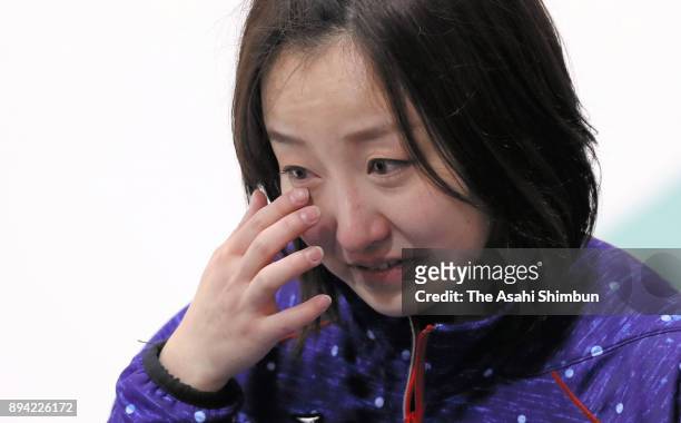 Satsuki Fujisawa of LS Kitami sheds tear with joy after winning the Women's Champions during day four of the Karuizawa International Curling...