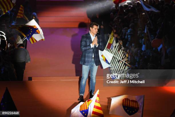 Leader of the center right party Ciudadanos, Albert Rivera, addresses a rally ahead forthcoming Catalan parliamentary election on December 17, 2017...