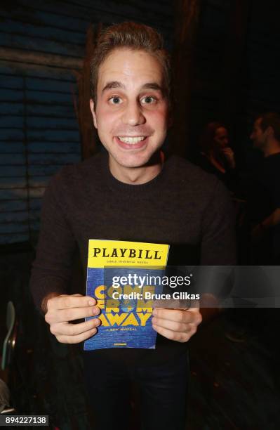 Ben Platt poses backstage at the hit musical "Come From Away" on Broadway at The Schoenfeld Theater on December 16, 2017 in New York City.