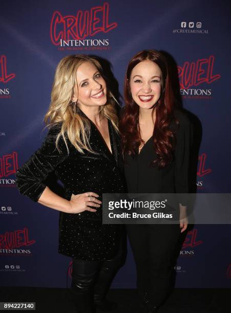 Sarah Michelle Gellar and Lauren Zakrin pose backstage at the new musical based on the 1999 film "Cruel Intentions" at Le Poisson Rouge Theatre on...