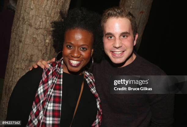 Smith and Ben Platt pose backstage at the hit musical "Come From Away" on Broadway at The Schoenfeld Theater on December 16, 2017 in New York City.