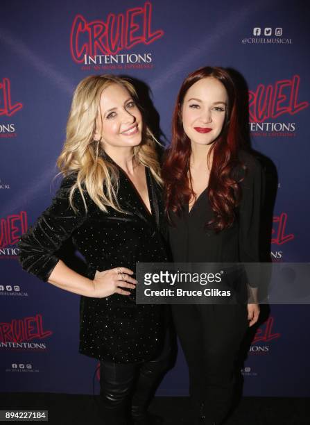 Sarah Michelle Gellar and Lauren Zakrin pose backstage at the new musical based on the 1999 film "Cruel Intentions" at Le Poisson Rouge Theatre on...