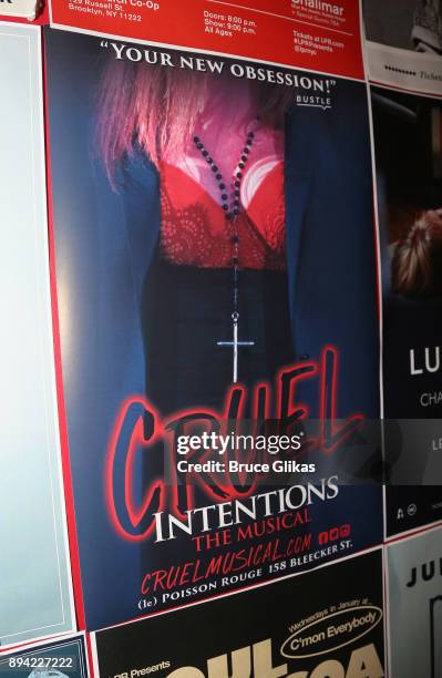 Signage at the new musical based on the 1999 film "Cruel Intentions" at Le Poisson Rouge Theatre on December 16, 2017 in New York City.