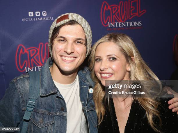 Alex Boniello and Sarah Michelle Gellar pose backstage at the new musical based on the 1999 film "Cruel Intentions" at Le Poisson Rouge Theatre on...