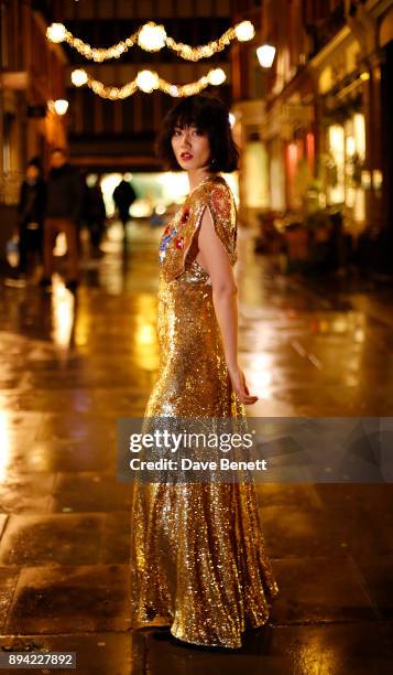 Betty Bachz wearing Temperly dress on December 16, 2017 in London, England.