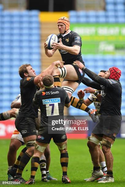 La Rochelle's Gregory Lamboley catches the ball during the European Rugby Champions Cup pool 1 rugby union match between Wasps and La Rochelle at The...
