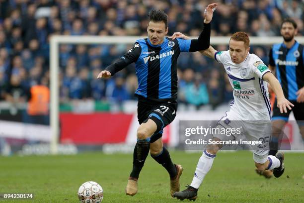 Dion Cools of Club Brugge, Adrien Trebel of RSC Anderlecht during the Belgium Pro League match between Club Brugge v Anderlecht at the Jan Breydel...