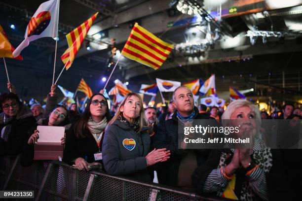 Members of the Ciudadanos party hold their second rally of the weekend ahead of the forthcoming Catalan parliamentary election on December 17, 2017...