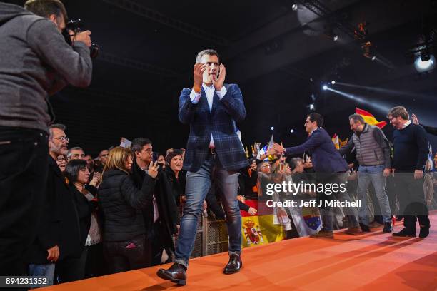 Leader of the center right party Ciudadanos, Albert Rivera, reacts after addressing a rally ahead forthcoming Catalan parliamentary election on...