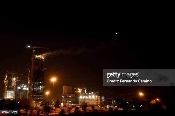 September 05, 2006. Madrid, Spain. Fire in the construction of the Espacio Tower in the former Real Madrid's Football City.