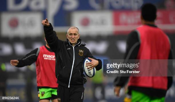 Saints Interim head coach Alan Dickens reacts before the European Rugby Champions Cup match between Ospreys and Northampton Saints at Liberty Stadium...