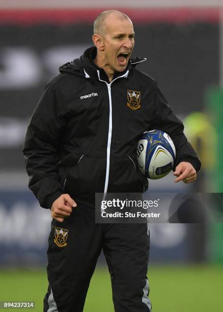 Saints Interim head coach Alan Dickens reacts before the European Rugby Champions Cup match between Ospreys and Northampton Saints at Liberty Stadium...