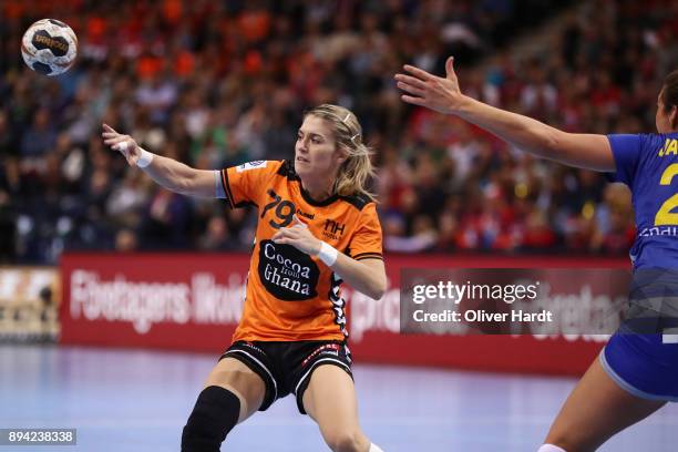 Estavana Polman of Netherlands in action during the IHF Women's Handball World Championship 3rd place match between Netherlands and Sweden at...