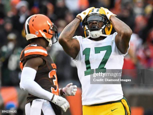 Wide receiver Davante Adams of the Green Bay Packers reacts after a failed third down attempt in the fourth quarter of a game on December 10, 2017...