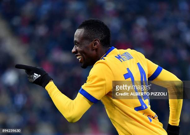 Juventus's midfielder from France Blaise Matuidi celebrates after scoring during the Italian Serie A football match Bologna vs Juventus on December...