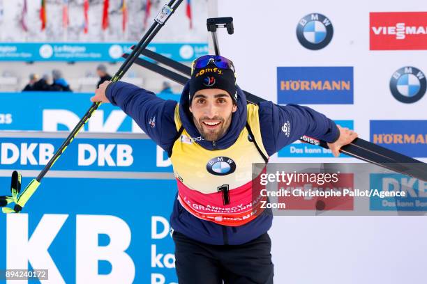 Martin Fourcade of France takes 1st place during the IBU Biathlon World Cup Men's and Women's Mass Start on December 17, 2017 in Le Grand Bornand,...