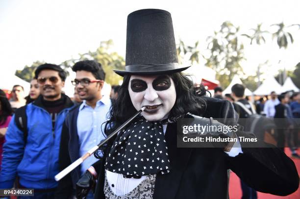 People pose with Comic Characters during the Delhi Comic Con 2017 at NSIC Exhibition Grounds, Okhla, on December 17, 2017 in New Delhi, India. Delhi...