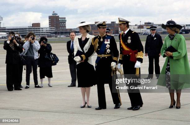 United Kingdom. 1986 Official visit of Spanish Kings. In the image, King Juan Carlos and Queen Sofia with Prince Charles and Princess Lady Diana.