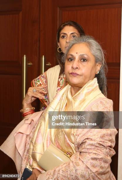 Bollywood actor and MP Jaya Bachchan with her daughter Shweta Bachchan Nanda during the launch of author Ritu Nanda's book, a memoir on her father,...