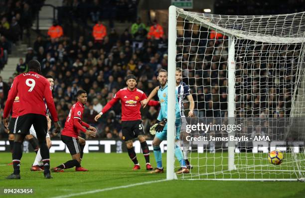 Gareth Barry of West Bromwich Albion scores a goal to make it 1-2 during the Premier League match between West Bromwich Albion and Manchester United...