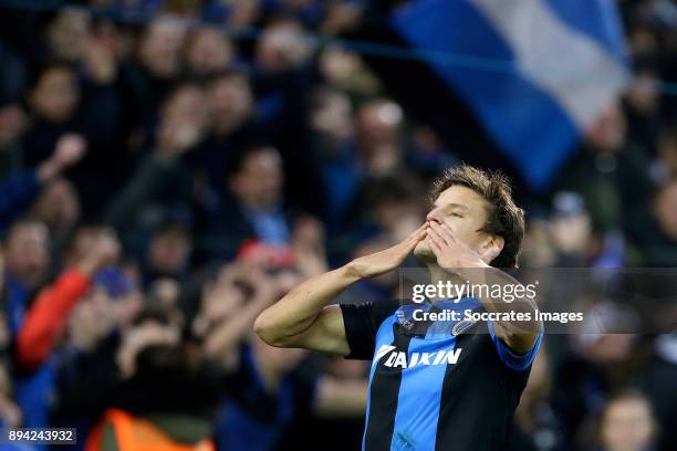 Jelle Vossen of Club Brugge celebrates 4-0 during the Belgium Pro League match between Club Brugge v Anderlecht at the Jan Breydel Stadium on...