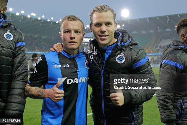 Jordy Clasie of Club Brugge, Ruud Vormer of Club Brugge celebrates the victory during the Belgium Pro League match between Club Brugge v Anderlecht...