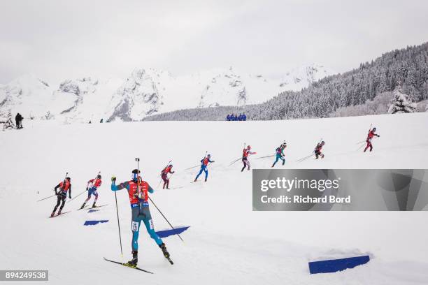 4th place Anton Shipulin of Russia, 3rd place Erik Lesser of Germany, 1st place Martin Fourcade of France, 12th place Simon Eder of Austria, 15th...