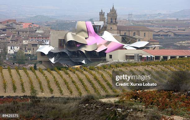 la rioja. cellar and hotel marques de riscal, designed by frank ghery. el ciego. la rioja. - ciego stock-fotos und bilder