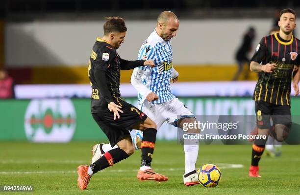 Player of Benevento Calcio Marco D'Alessandro vies with Spal player Pasquale Schiattarella during the Serie A match between Benevento Calcio and Spal...