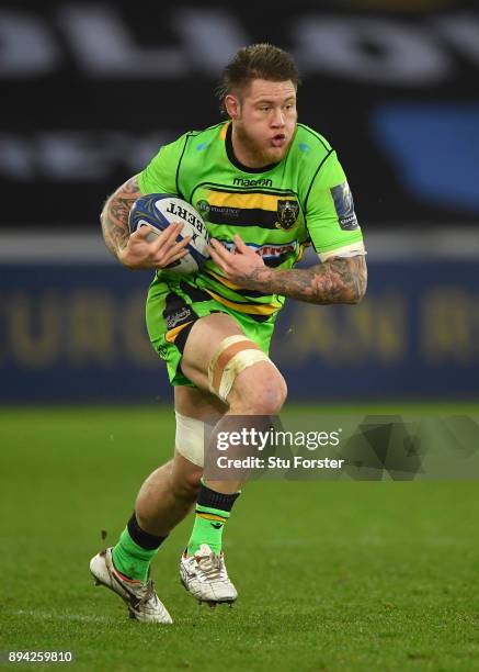 Saints number 8 Teimana Harrison in action during the European Rugby Champions Cup match between Ospreys and Northampton Saints at Liberty Stadium on...