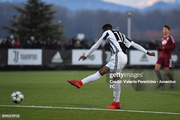 Franco Tongya of Juventus U16 scores the opening goal during the match between Juventus U16 and Torino FC U16 at Juventus Center Vinovo on December...