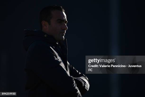 Juventus U16 head coach Simone Barone looks on during the match between Juventus U16 and Torino FC U16 at Juventus Center Vinovo on December 17, 2017...