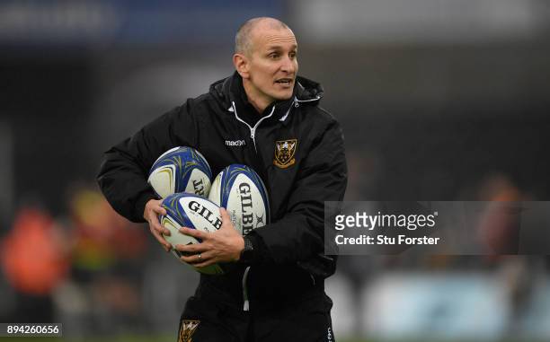 Saints Interim head coach Alan Dickens reacts before the European Rugby Champions Cup match between Ospreys and Northampton Saints at Liberty Stadium...